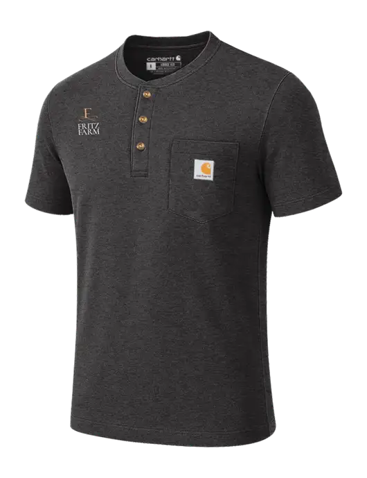 Carhartt Dark Grey Heather Short Sleeve Henley Shirt w/Fritz Farm Logo