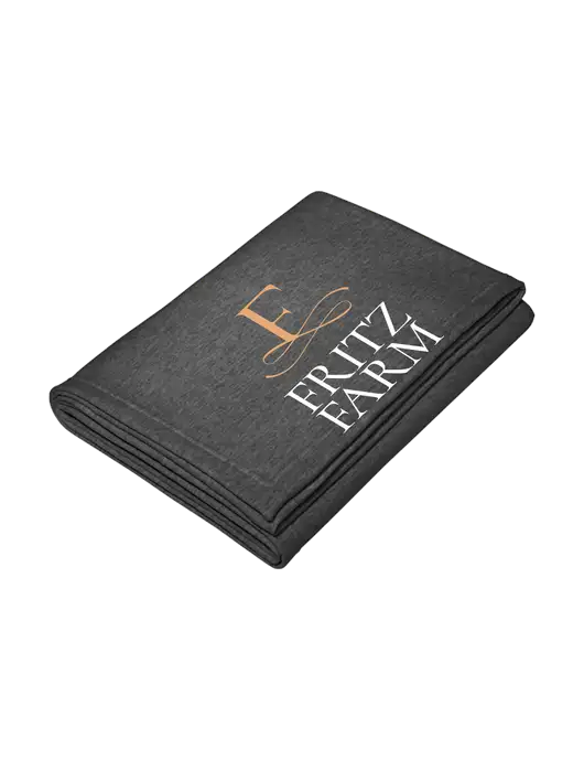 Core Dark Grey Heather Fleece Sweatshirt Blanket w/Fritz Farm Logo