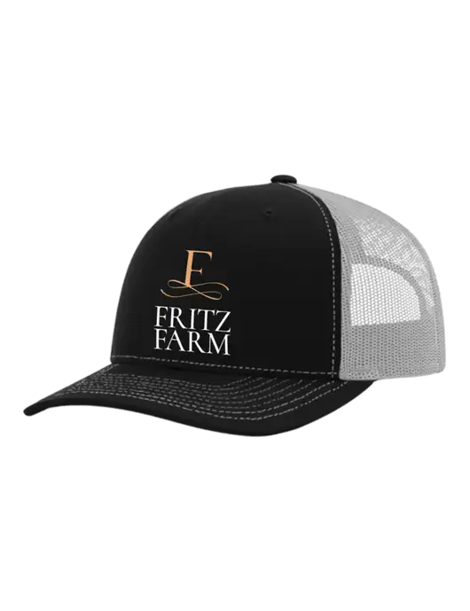 Richardson Adjustable Snapback Original 112 Trucker Cap Black w/White Mesh w/Fritz Farm Logo
