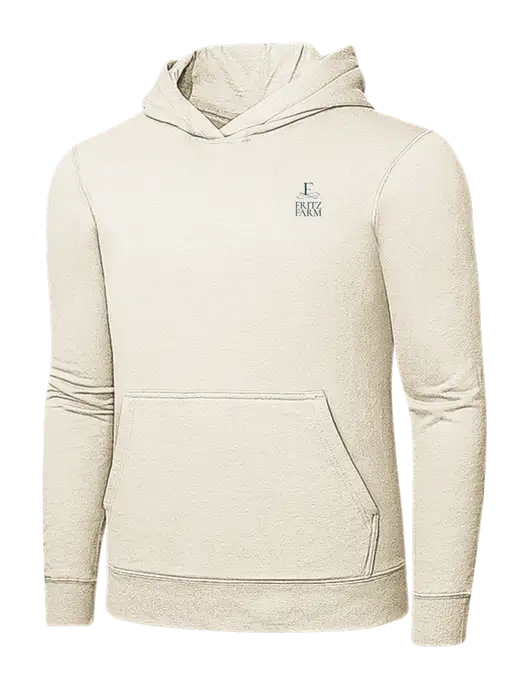 Very Light Tan 7.8 oz Ring Spun Hooded Sweatshirt w/Fritz Farm Logo