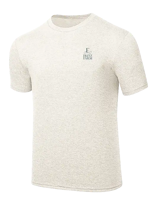 Simply Soft Very Light Tan Heather 4.5oz Poly/Combed Ring Spun Cotton T-Shirt w/Fritz Farm Logo