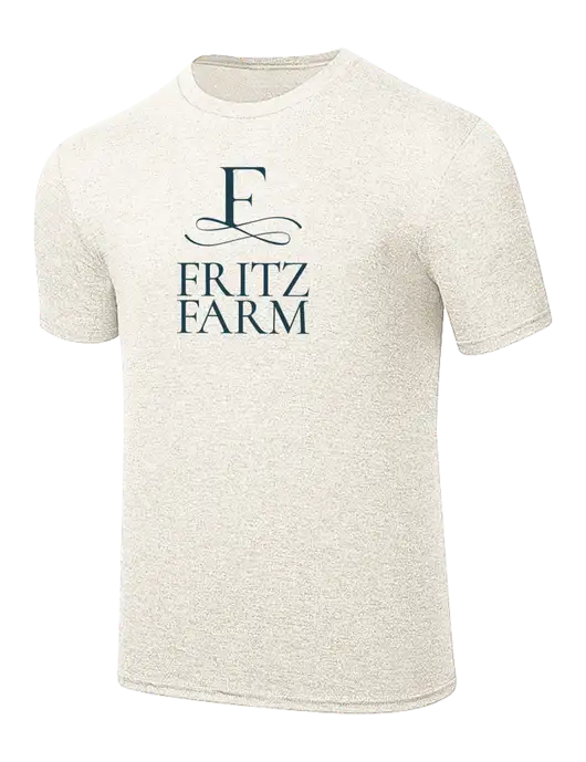 Simply Soft Very Light Tan Heather 4.5oz Poly/Combed Ring Spun Cotton T-Shirt w/Fritz Farm Logo