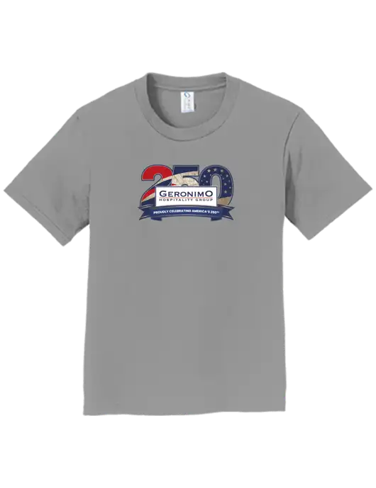 Youth Ring Spun Medium Grey 4.5 oz T-Shirt w/Geronimo 250th Logo