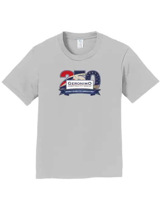 Youth Ring Spun Silver 4.5 oz T-Shirt w/Geronimo 250th Logo