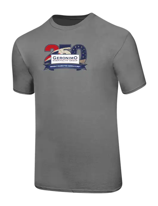 Ring Spun Medium Grey 4.5 oz T-Shirt w/Geronimo 250th Logo