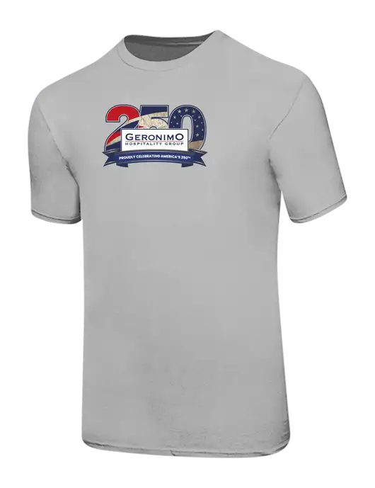 Ring Spun Silver 4.5 oz T-Shirt w/Geronimo 250th Logo