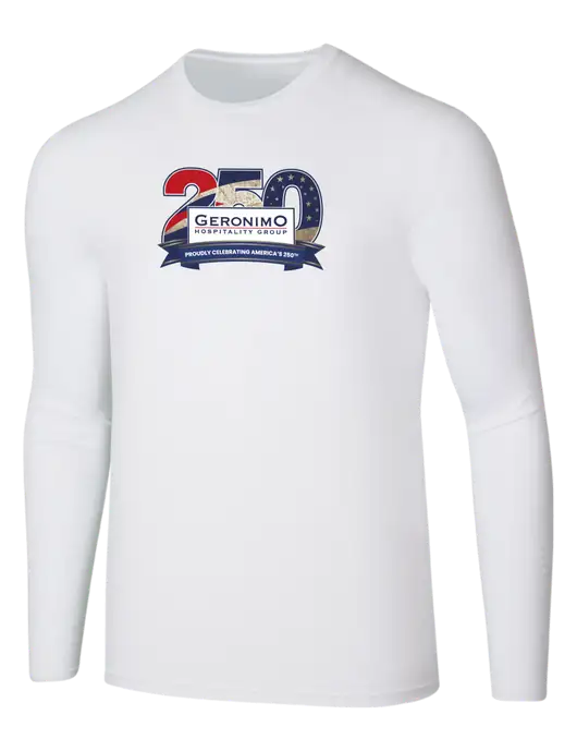 Seriously Soft White Long Sleeve T-Shirt w/Geronimo 250th Logo