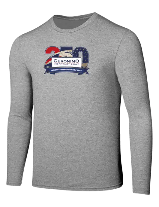 Seriously Soft Light Heathered Grey Long Sleeve T-Shirt w/Geronimo 250th Logo