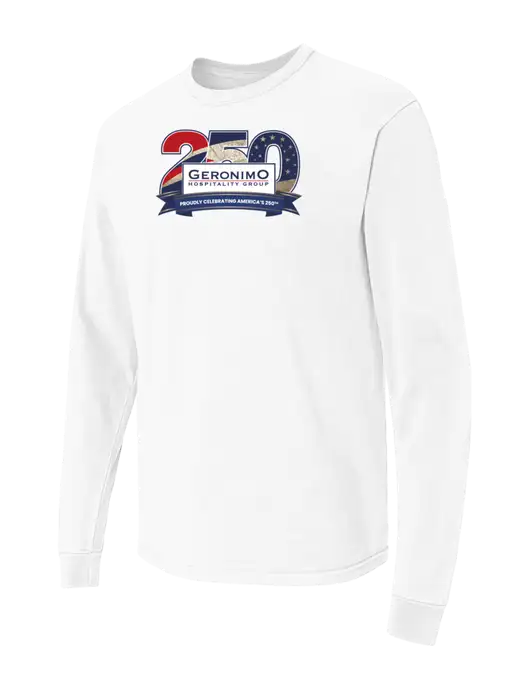 Comfort Colors Garment-Dyed White Heavyweight Long Sleeve T-Shirt w/Geronimo 250th Logo
