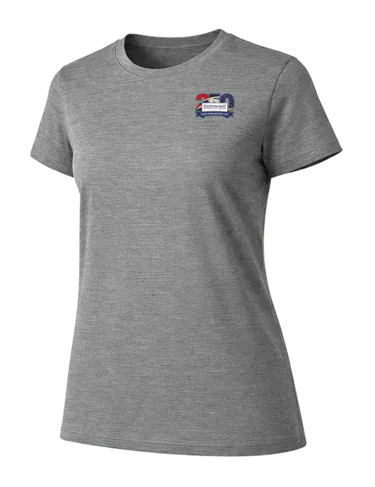 Womens Ring Spun Light Grey Heather 4.5 oz T-Shirt w/Geronimo 250th Logo