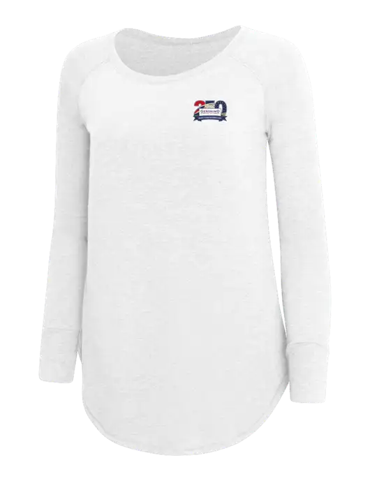 Womens Perfect Wide Collar Tunic Tri-Blend White 4.5 oz T-Shirt w/Geronimo 250th Logo