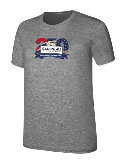 Womens Ring Spun Light Grey Heather 4.5 oz T-Shirt w/Geronimo 250th Logo