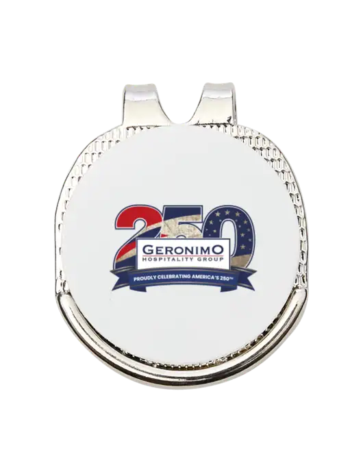 Antique Silver Hat Clip w/Golf Ball Marker w/Geronimo 250th Logo