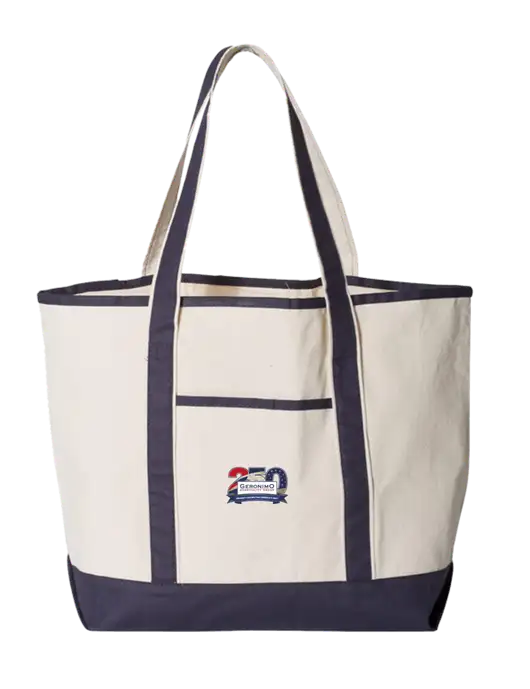 Natural/Navy Large Canvas Deluxe Tote w/Geronimo 250th Logo