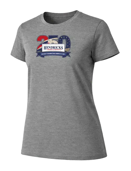 Womens Ring Spun Light Grey Heather 4.5 oz T-Shirt w/Hendricks 250th Logo