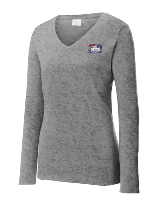 Womens  V-Neck Ring Spun Grey Heather 4.5 oz Long Sleeve T-Shirt w/Hendricks 250th Logo