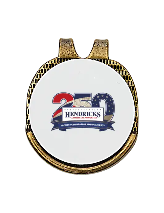 Antique Gold Hat Clip w/Golf Ball Marker w/Hendricks 250th Logo