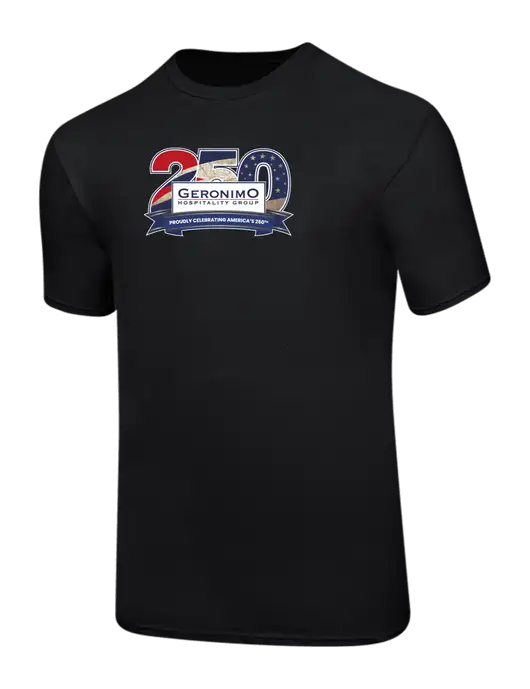 Ring Spun Jet Black 4.5 oz T-Shirt w/Geronimo 250th Logo