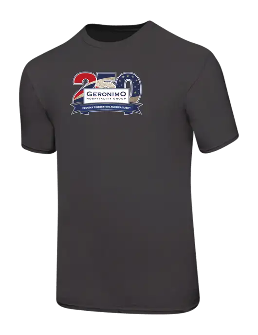 Ring Spun Charcoal 4.5 oz T-Shirt w/Geronimo 250th Logo