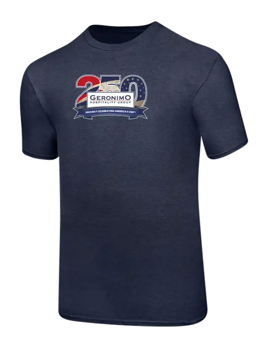 Ring Spun Heather Navy 4.5 oz T-Shirt w/Geronimo 250th Logo