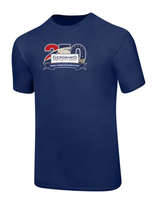 Ring Spun Navy 4.5 oz T-Shirt w/Geronimo 250th Logo