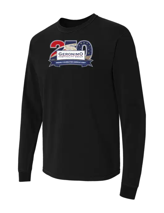 Comfort Colors Garment-Dyed Black Heavyweight Long Sleeve T-Shirt w/Geronimo 250th Logo