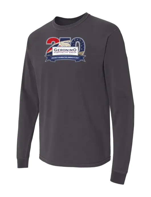 Comfort Colors Garment-Dyed Dark Grey Heavyweight Long Sleeve T-Shirt w/Geronimo 250th Logo