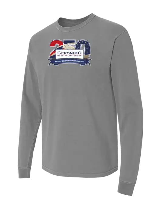 Comfort Colors Garment-Dyed Medium Grey Heavyweight Long Sleeve T-Shirt w/Geronimo 250th Logo