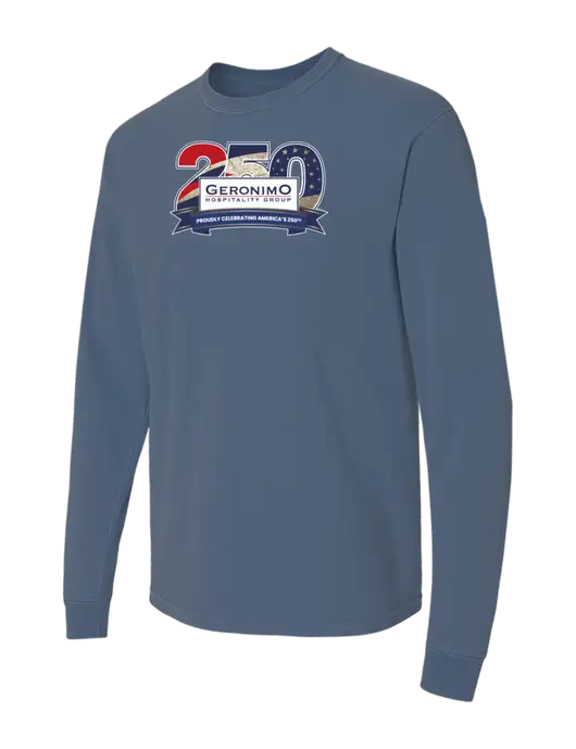Comfort Colors Garment-Dyed Blue Slate Heavyweight Long Sleeve T-Shirt w/Geronimo 250th Logo