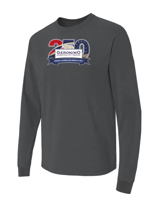 Comfort Colors Garment-Dyed Dark Grey Heather Heavyweight Long Sleeve T-Shirt w/Geronimo 250th Logo