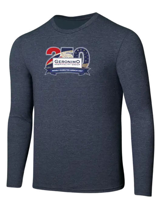 Seriously Soft Heathered Navy Long Sleeve T-Shirt w/Geronimo 250th Logo
