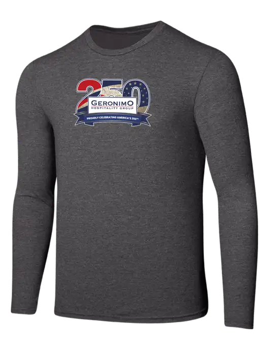 Seriously Soft Heathered Charcoal Long Sleeve T-Shirt w/Geronimo 250th Logo