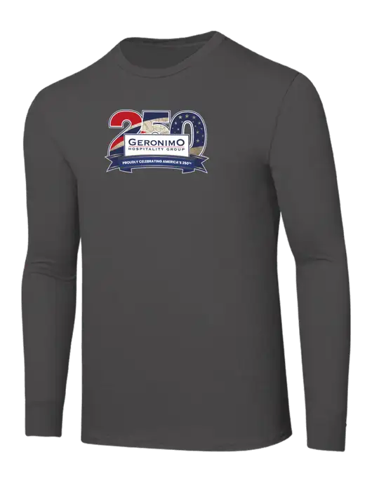 Seriously Soft Dark Grey Long Sleeve T-Shirt w/Geronimo 250th Logo