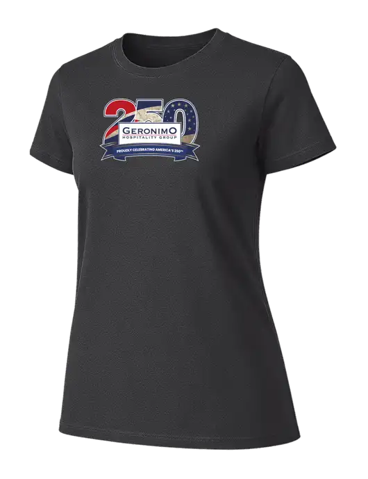Womens Ring Spun Charcoal 4.5 oz T-Shirt w/Geronimo 250th Logo