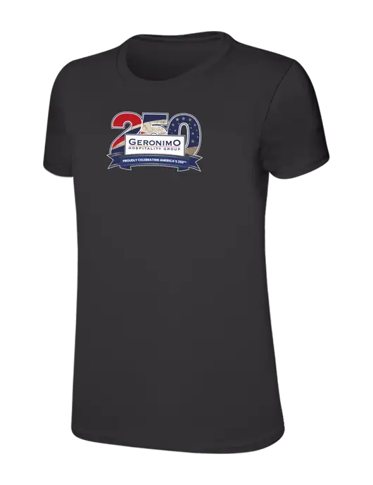 Womens Ring Spun Charcoal 4.5 oz T-Shirt w/Geronimo 250th Logo