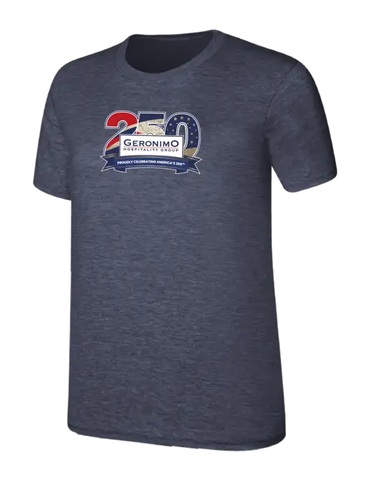 Womens Ring Spun Heather Navy 4.5 oz T-Shirt w/Geronimo 250th Logo