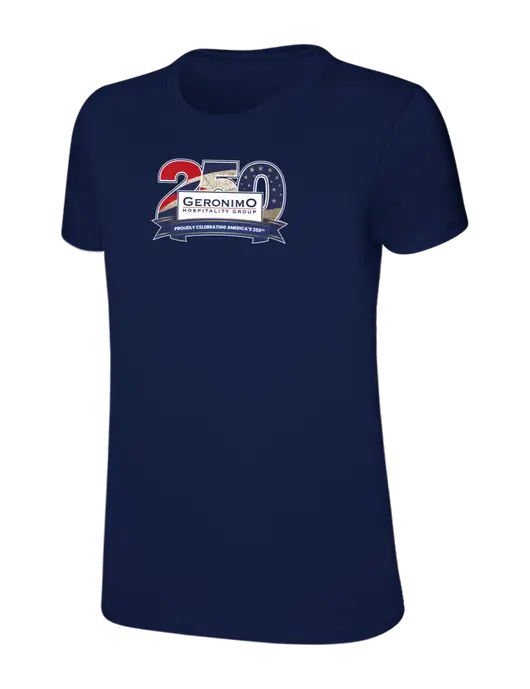 Womens Ring Spun Navy 4.5 oz T-Shirt w/Geronimo 250th Logo