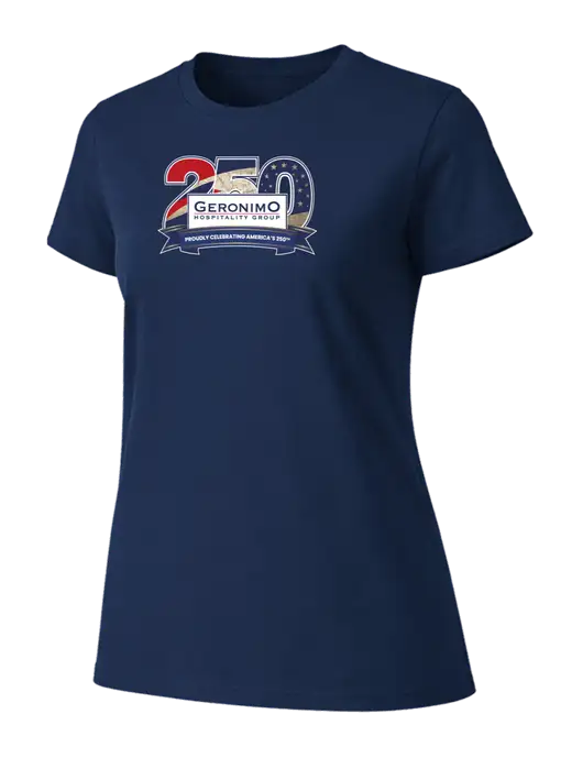 Womens Ring Spun Navy 4.5 oz T-Shirt w/Geronimo 250th Logo