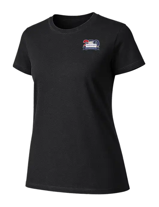Womens Ring Spun Jet Black 4.5 oz T-Shirt w/Geronimo 250th Logo