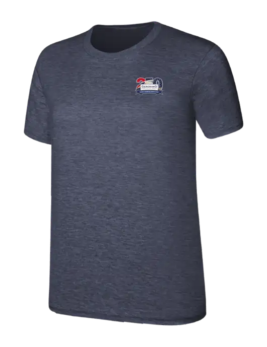 Womens Ring Spun Heather Navy 4.5 oz T-Shirt w/Geronimo 250th Logo