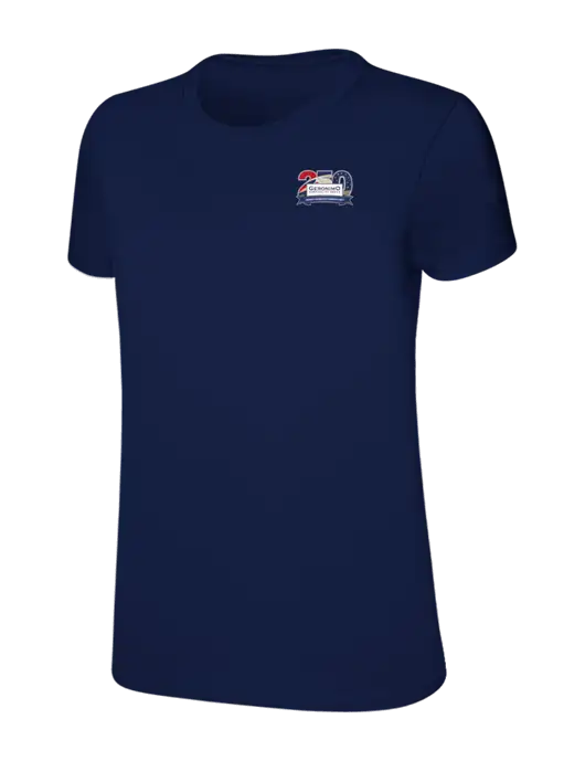 Womens Ring Spun Navy 4.5 oz T-Shirt w/Geronimo 250th Logo