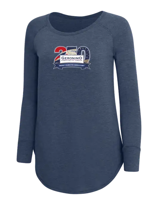 Womens Perfect Wide Collar Tunic Tri-Blend Navy Frost 4.5 oz T-Shirt w/Geronimo 250th Logo