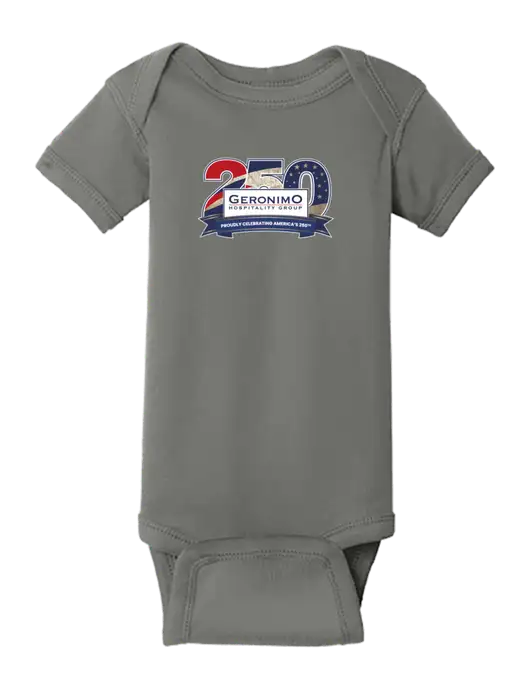 Rabbit Skins Charcoal Infant Short Sleeve Baby Rib Bodysuit w/Geronimo 250th Logo