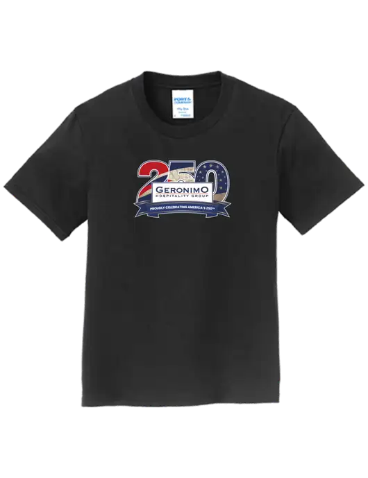 Youth Ring Spun Jet Black 4.5 oz T-Shirt w/Geronimo 250th Logo
