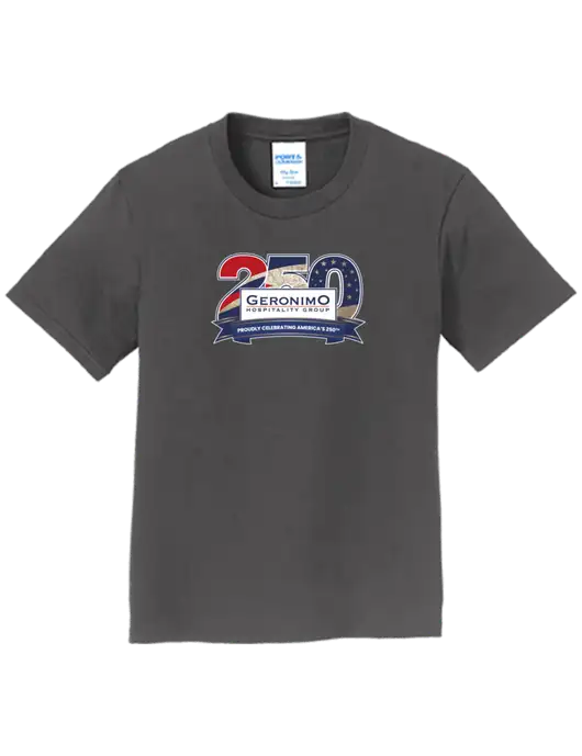 Youth Ring Spun Charcoal 4.5 oz T-Shirt w/Geronimo 250th Logo