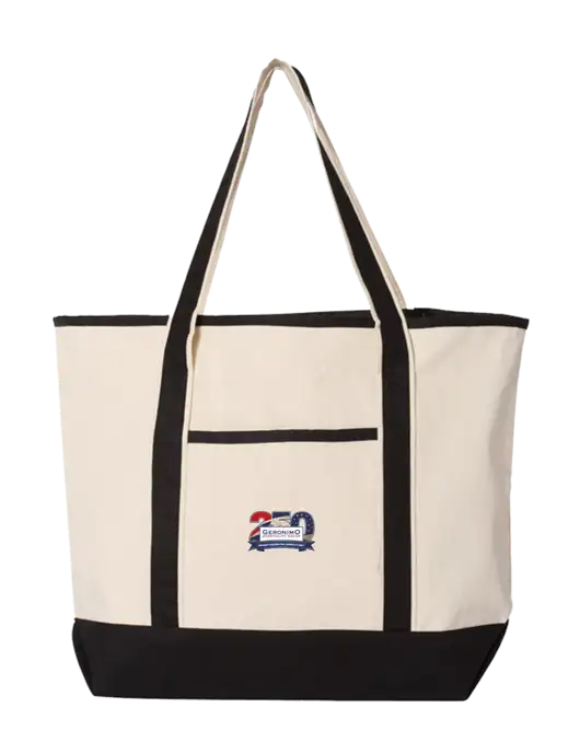 Natural/Black Large Canvas Deluxe Tote w/Geronimo 250th Logo