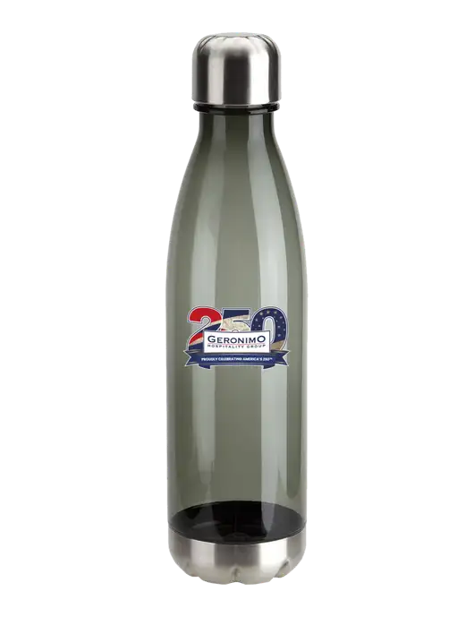 Bayside Tritan Smoke 25 oz Bottle with Stainless Base and Cap w/Geronimo 250th Logo