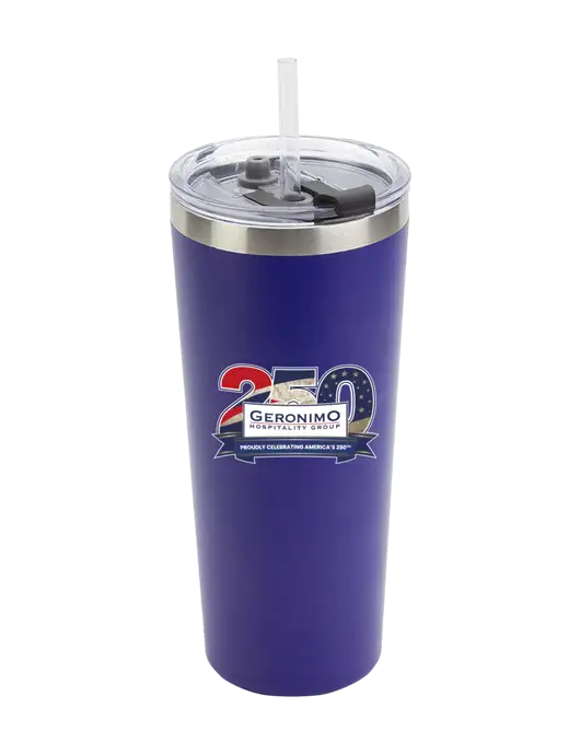 Brighton Blue 20 oz Insulated Tumbler & Straw w/Geronimo 250th Logo