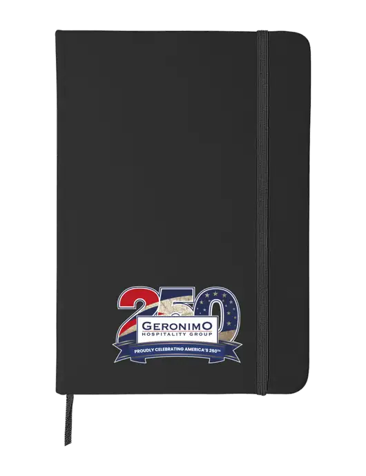 Black Comfort Touch Bound Journal 5" X 7" w/Geronimo 250th Logo
