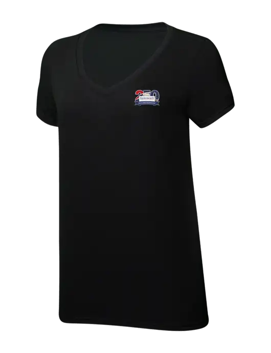 Womens Simply Soft V-Neck Black 4.5oz  Poly/Combed Ring Spun Cotton T-Shirt w/Geronimo 250th Logo